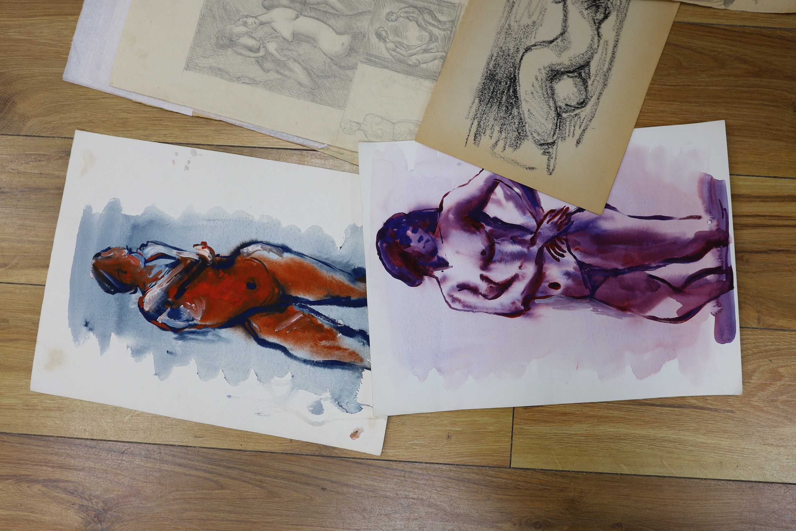 H.H. Sayce (1918-2001), a small group of ink and wash studies, mostly female nudes, signed, largest 38 x 28cm, unframed